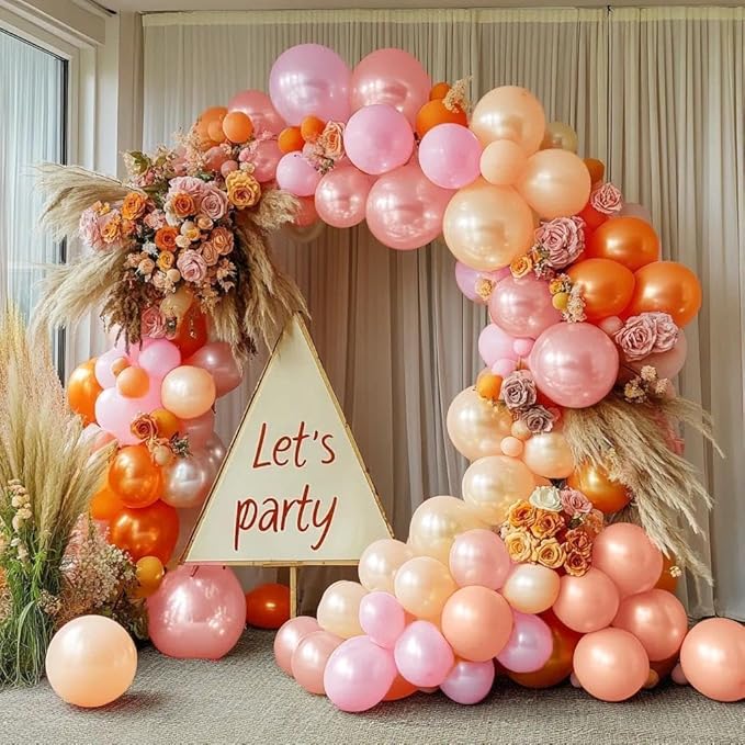 Pink Orange Balloons Double Stuffed Pearl Balloon Arch Latex Rose Light Pink Nude Balloon Garland for Birthday Thanksgiving Baby Shower Wedding Bridal Shower Fall Party Home Decoration