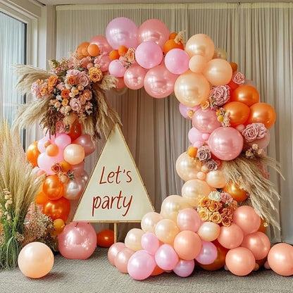 Pink Orange Balloons Double Stuffed Pearl Balloon Arch Latex Rose Light Pink Nude Balloon Garland for Birthday Thanksgiving Baby Shower Wedding Bridal Shower Fall Party Home Decoration