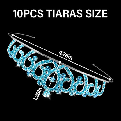 10 Pcs Blue Tiaras Crowns Headband for Women Girls - Bulk Blue Crystals Princess Crowns Tiara for Princess Outfits Costume Prom Accessories Halloween Cosplay Parties