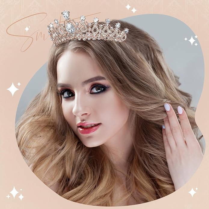 12 Pcs Crystal Tiara and Princess Crown with Comb Crown Rhinestone Women Girls Tiara Headpiece Queen Hair Accessories for Birthday Party Wedding Prom Halloween Cosplay Costume
