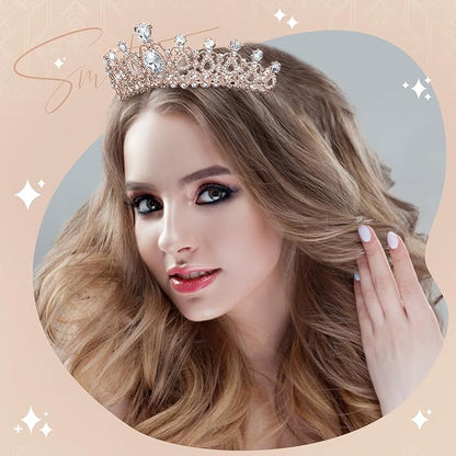 12 Pcs Crystal Tiara and Princess Crown with Comb Crown Rhinestone Women Girls Tiara Headpiece Queen Hair Accessories for Birthday Party Wedding Prom Halloween Cosplay Costume