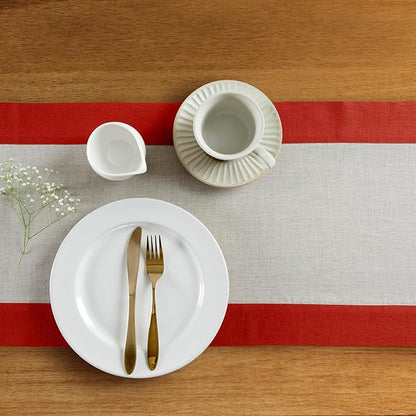 Solino Home Linen Table Runner 48 Inches - 100% Pure Linen Red and Natural Small Table Runner 14 x 48 Inch Ideal for Dresser and Coffee Tables - Christmas, Holiday, Winter, New Year - Contempo