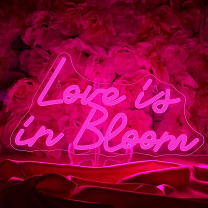 NOSUN Love is in Bloom Neon Sign for Wall Decor Dimmable Led Lights Signs Letters Signs for Bridal Shower Pink Neon Light Room Decor for Wedding Engagement Birthday Party Gift