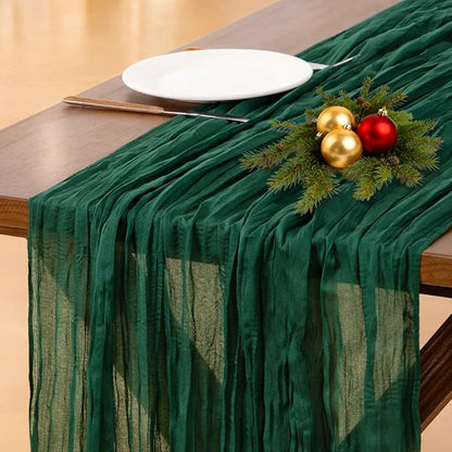 Socomi Emerald Green Cheesecloth Table Runner Fall Thanksgiving Boho Rustic Gauze 120 inch 10FT Cheese Cloth Runner for Wedding Party Baby Shower Birthday Home Decor Holiday Decorations