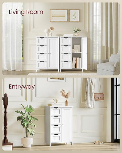 VASAGLE Storage Cabinet with Drawers, Freestanding Floor Cabinet with Door, 11.8 x 21.7 x 32.3 Inches, Adjustable Shelf, for Bathroom, Living Room, Kitchen, Cloud White ULHC041WH01S