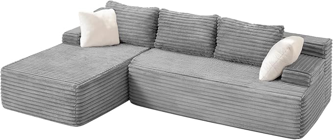 Hobestluk Modular Sectional Sofa Couches L-Shape Couch 3 Seat Modular Sofa Memory Foam Sectional Couches for Living Room, Cloud Couch with Oversized Chaise (96” Left Facing)