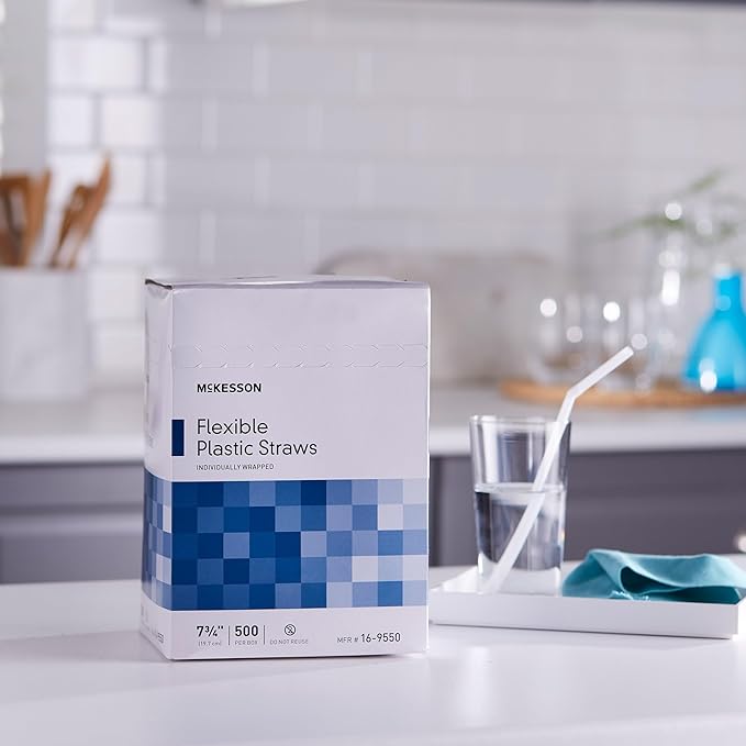 McKesson Flexible Plastic Straws, Individually Wrapped, 7 3/4 in, 500 Count