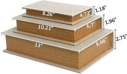 Modern Linen and Wood Decorative Faux Book Boxes Set of 3-13",10",8" - Linen