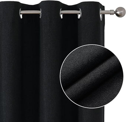 Joydeco Custom Black Textured Total Blackout Curtain for Bedroom and Living Room. Grommet Textured Thermal Insulated Room Darkening Curtain 1 Panel (Custom Size and Color)