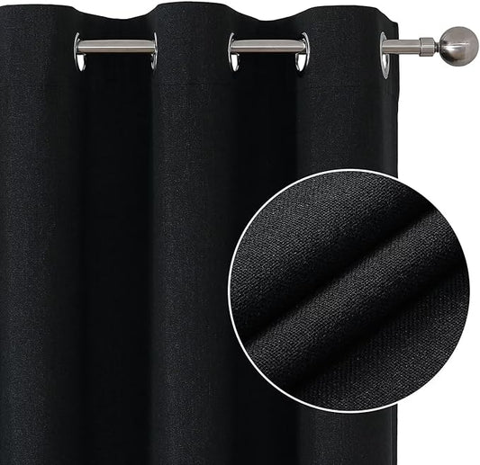 Joydeco Custom Black Textured Total Blackout Curtain for Bedroom and Living Room. Grommet Textured Thermal Insulated Room Darkening Curtain 1 Panel (Custom Size and Color)
