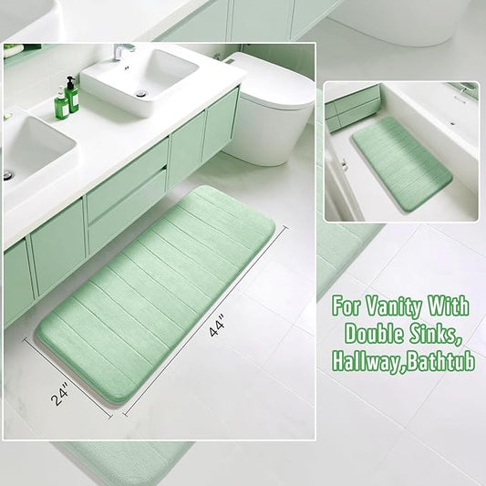 Yimobra Long Bath Mat 44"x24", Super Soft Quick Dry Memory Foam Bathroom Rug, Water Absorbent, Non Slip Backing Machine Washable for Tub Shower, Thick Comfort Support, Pale Green