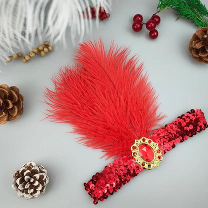 Feather Headpiece Sequins Headbands 1920s Flapper Showgirl Headpieces for Women Girls Carnival Party Accessories