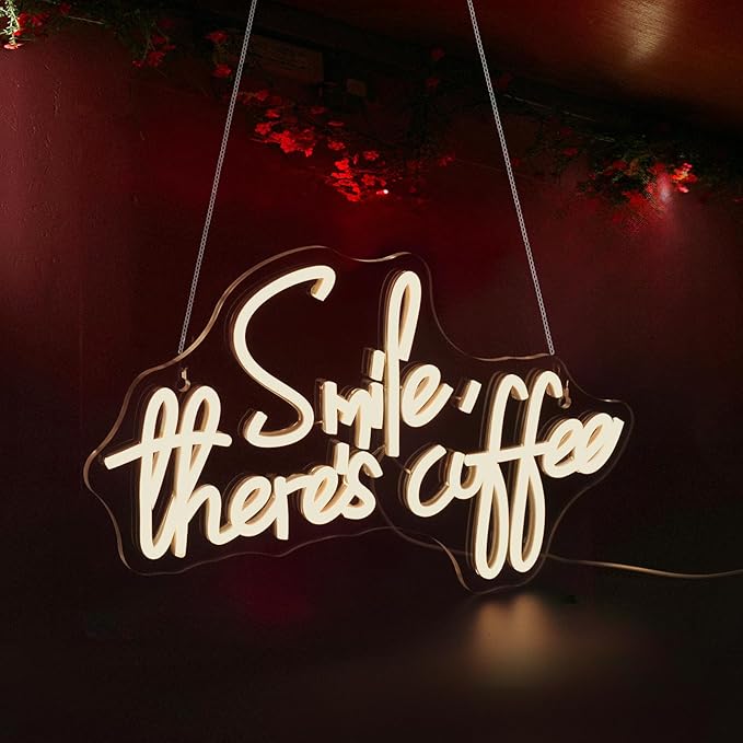 Smile There's Coffee Neon Sign, Neon Signs for Wall Decor Neon LED Signs Room Neon Light Up Signs Home Decor