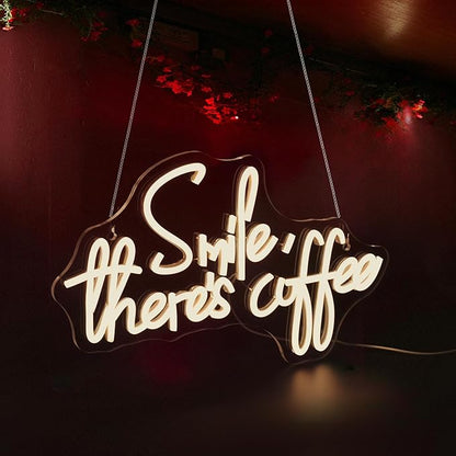 Smile There's Coffee Neon Sign, Neon Signs for Wall Decor Neon LED Signs Room Neon Light Up Signs Home Decor