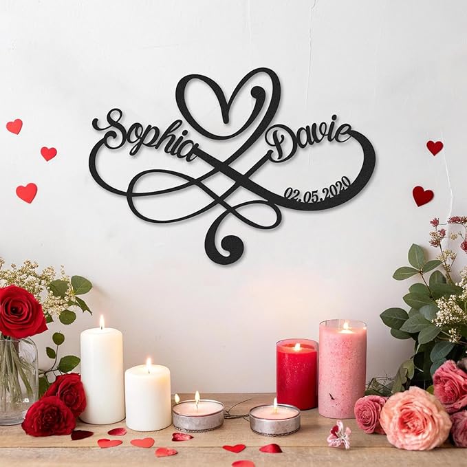 Personalized Anniversary Wedding Gifts for Couples, Metal Signs Customized with Couples Name and Date, Wedding Sign, Infinity Heart Metal Wall Decor, Engagement Bridal Shower Gifts Color03