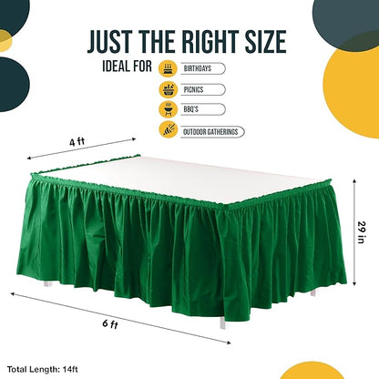 Exquisite Ruffle Table Skirt Emerald Green 48 Pack 14 Ft Long Table Skirts for Rectangle Tables 6ft Plus or Round Tables Skirts with Adhesive Strip for Gender Reveal Decor & Happy Birthday Parties