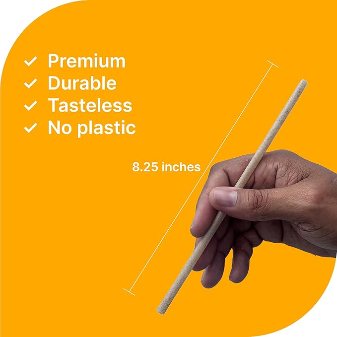 100 pcs of Premium Disposable Biodegradable Drinking Straws, 8.25" Long - Made from Sugar Cane Bagasse, Ideal for Hot and Cold Drinks, Eco-Friendly and Tasteless