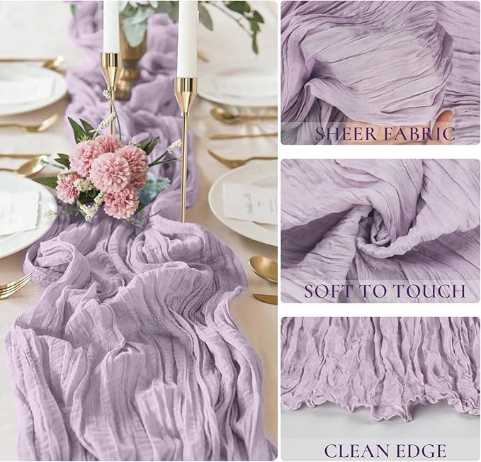 Lavender Purple Cheese Cloth Table Runner Boho 13FT Cotton Gauze Cheesecloth Table Runner for Baby Shower Wedding Bridal Shower Decor Summer Table Decor