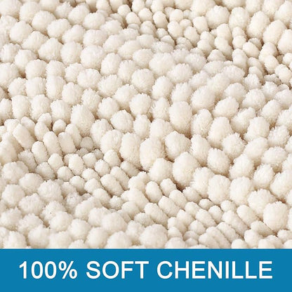 H.VERSAILTEX Bath Rugs for Bathroom Non Slip Bath Mats Extra Thick Chenille Striped Bath Rug Runners 47" x 17" Absorbent Fluffy Soft Shaggy Mats Dry Fast Plush Area Carpet for Bath Room - Ivory