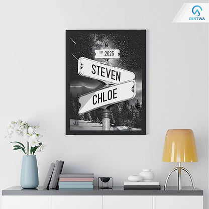 Personalized Vintage Street Sign For Couples, Custom Street Sign Canvas Poster Wall Art With Names, Gift For Valentine