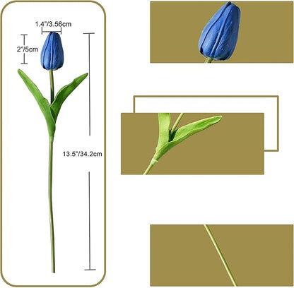 ONLY ART Artificial Navy Blue Tulips 20 Pcs – 13.5 Inch PU Faux Flowers with Bendable Stems for Home Décor, Wedding Centerpieces, DIY Floral Arrangements, Table Decorations