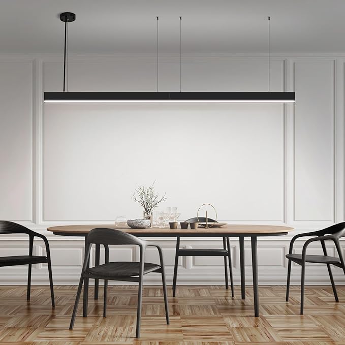 8FT Linkable LED Linear Light, 100W 100-130v Seamless Connection, 3 Mode Triac Dimmable Linear led Light Fixture, 3000-6000K Color Changing, Dimmable Hanging Office Shop Light, Black