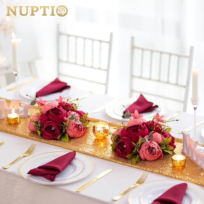 NUPTIO Flower Ball Arrangement Bouquet: 10 Pcs 9.4 inch Diam Pink & Red Faux Peony Flowers Balls for Wedding Centerpiece Decorations Fake Peonies Artificial Flower Centerpieces for Tables