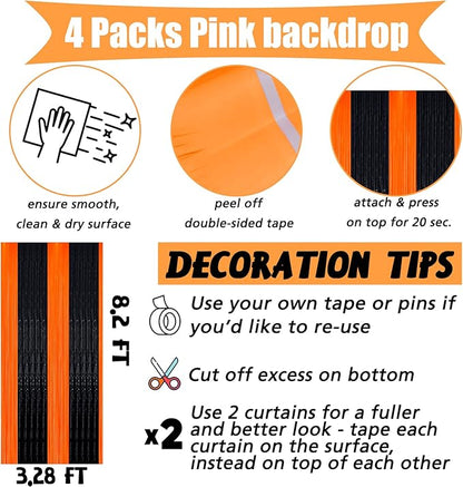4 Pack Fringe Curtain Backdrop, 3.2Ft x 8.2Ft Black Orange Metallic Tinsel Foil Fringe Streamers Background for Photo Booth Birthday Wedding Baby Shower Carnival Easter Mother’s Day Party Decorations