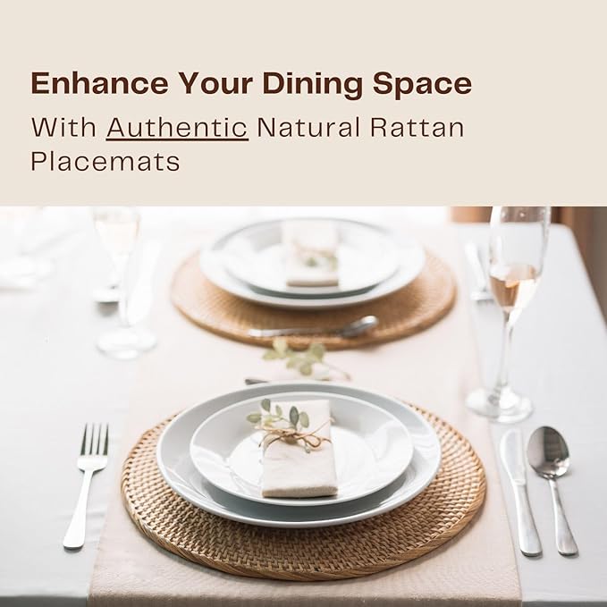 2-Pack Rattan Placemats - 13-inch Round Placemats (Natural Rattan Color) - Woven Place Mats, Round Table Mats - Wicker Chargers for Dinner Plates, Plate Chargers Boho - Kitchen Table Decor