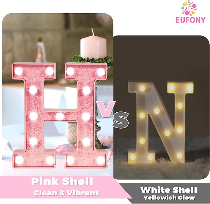 Pink LED Marquee Light Up Letters, Glitter Alphabet Letter Lights for Birthday Party Decorations, Battery Operated Letter Signs for Girls Room Table Decor, Pink letter R with Cool White Lights