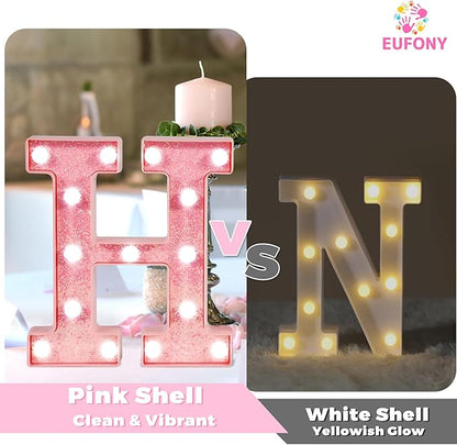 Pink LED Light Up Marquee Numbers, Glitter Lighted Numbers Signs Battery Operated for Girls 9th 19th Birthday Party Decorations, Pink Room Table Top Wall Decor, Number 9 with Cool White Lights