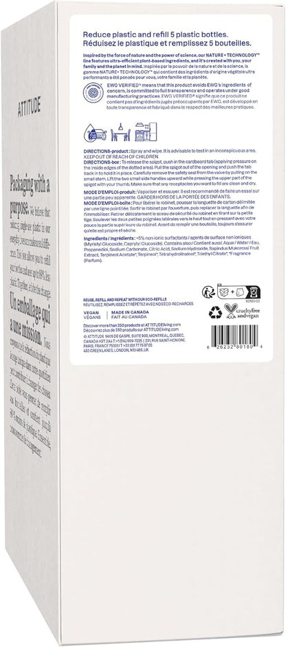 ATTITUDE All-Purpose Cleaner Refill, EWG Verified, Plant-Based & Vegan, Multi-Surface Cleaning Spray, Citrus Zest, 135.26 Fl Oz