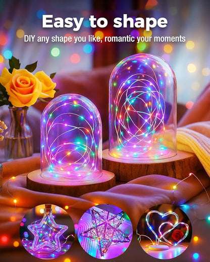 btfarm 6 Pack Fairy Lights Battery Operated, 7FT 20 LED Mini String Lights Waterproof Silver Wire for Mason Jars Centerpiece Table Crafts Bedroom Christmas Decoration, Colourful