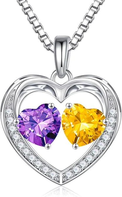 Iefil Christmas Gifts for Women Wife - 925 Sterling Silver Heart Birthstone Necklace, Anniversary Birthday Gifts for Women Wife Girlfriend Mom, Birthstone Jewelry Gift for Her