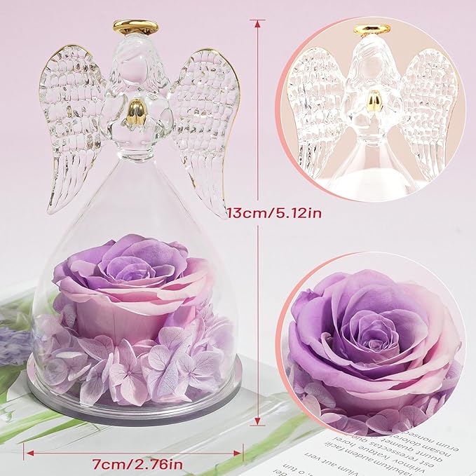 Miofula Preserved Flower Rose Birthday Gifts for Mom, Angel Figurines with Forever Real Rose Gifts for Her Mom Grandma, Angels Gifts for Mothers Day Christmas Anniversary Thanksgiving Birthday Gifts