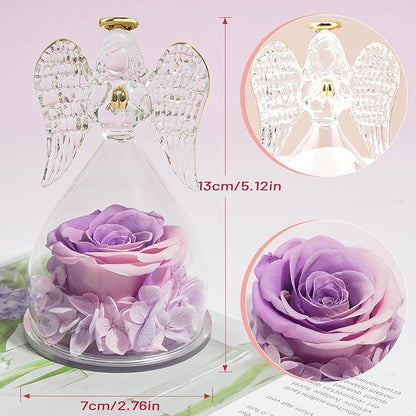 Miofula Preserved Flower Rose Birthday Gifts for Mom, Angel Figurines with Forever Real Rose Gifts for Her Mom Grandma, Angels Gifts for Mothers Day Christmas Anniversary Thanksgiving Birthday Gifts