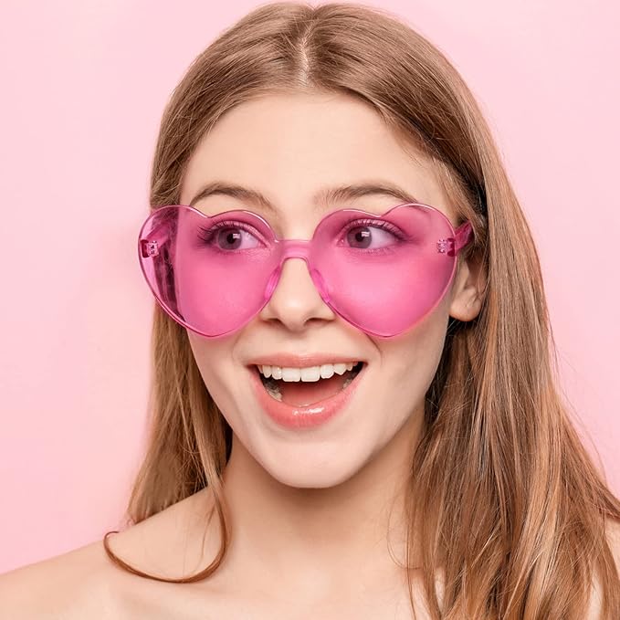 SUNOVELTIES 18 Heart Shape Rimless Sunglasses Transparent Candy Color Party Glasses Colored Eyewear for Women