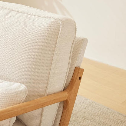 Bonnlo Coarse Linen Beige Mid Century Modern Accent Chair, Soild Wood Padding Lounge Armchairs Side Sitting Chairs for Living Room, Bedroom, Guest Room
