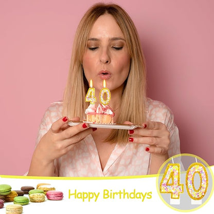 40th Birthday Candle for Cake, Colorful Macaron Numeral Candles for Women/Men, Birthday Party Cake Decorations, Golden Cake Topper for Birthday Party Supplies (Number 40)