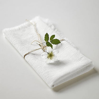 Handmade Cloth Napkins 100% Cotton Napkins with Fringe，Delicate Handmade Cloth Napkins for Dinners, Parties, Weddings and More，18 x 18 Inch Set of 4 - White