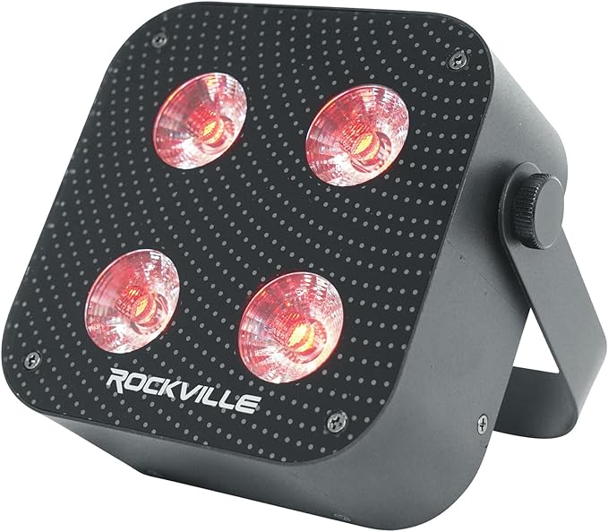 Rockville MINI RF4 V2 Black LED Wash Up Light, RGBWA+UV, Compact, App, Remote Control, LCD, Wireless DMX, Rechargeable, Perfect for DJ/Party Lighting