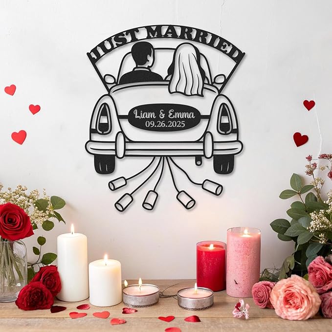 Personalized Anniversary Wedding Gifts for Couples, Custom Metal Sign with Couples Name and Date, Last Name Sign, Metal Art Wall Decor, Home Decor, Engagement Bridal Shower Gifts Color08