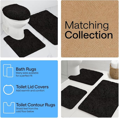 GORILLA GRIP Bathroom Rug Sets 3 Piece, Bath Mat Set and Oval Toilet Base with Rubber Backing, Plush Absorbent Shaggy Chenille Washable Mats, Includes 24x19.5, 24x17 and 30x20 Inch Rugs, Onyx