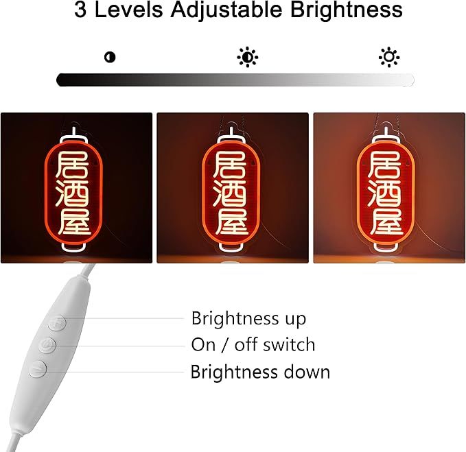 Japanese Izakaya Beer Bar Neon Sign LED Neon Light for Business Wall Decor with Dimmable Switch for Pub Club Party Restaurant 居酒屋 Japanese Style USB Powered