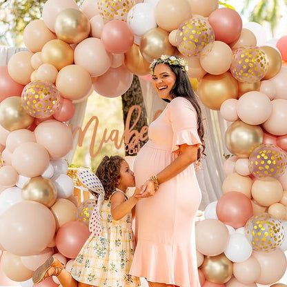 Ouddy Party Blush Balloons Arch Garland Kit, Different Sizes 12 10 5Inch Peach Rose Gold Pastel Orange Metallic Confetti Balloon for Bridal Baby Shower Wedding Birthday Party Decoration