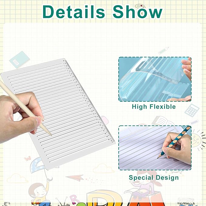 Line Stencil Straight with Wooden Scratching Pen 0.35inch Spacing Plastic Stencil Paper Writing Lettering Guide Calligraphy Stencils Line Stencils for Drawing Template for Journaling Paper Card Aids