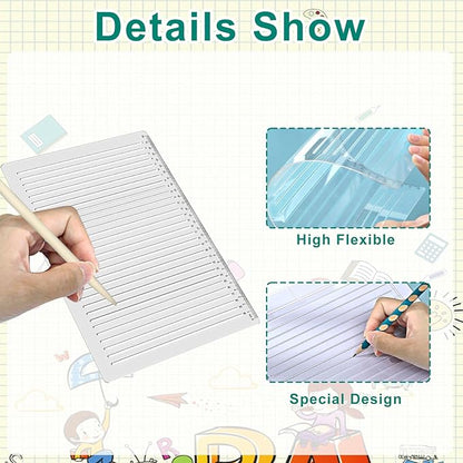 Line Stencil Straight with Wooden Scratching Pen 0.35inch Spacing Plastic Stencil Paper Writing Lettering Guide Calligraphy Stencils Line Stencils for Drawing Template for Journaling Paper Card Aids