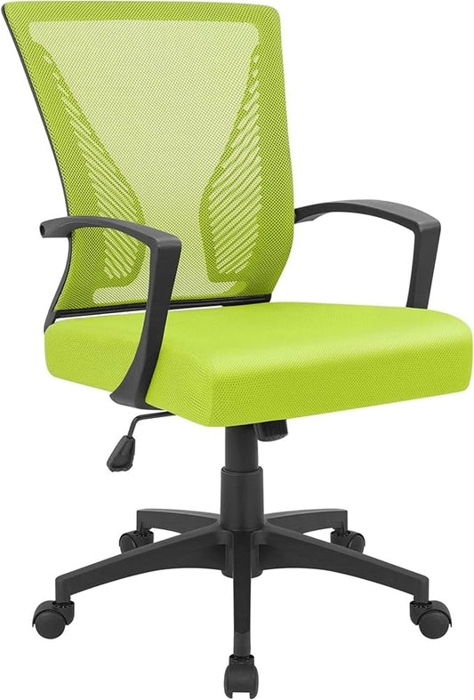 Furmax Office Chair Ergonomic Computer Desk Mesh Chair Mid Back Swivel Lumbar Support with Armrest (1, Cyan)