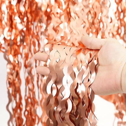 4 Pack Rose Gold Birthday Decorations - 3.3x6.6ft Wavy Tinsel Foil Party Streamer Party Supplies Background
