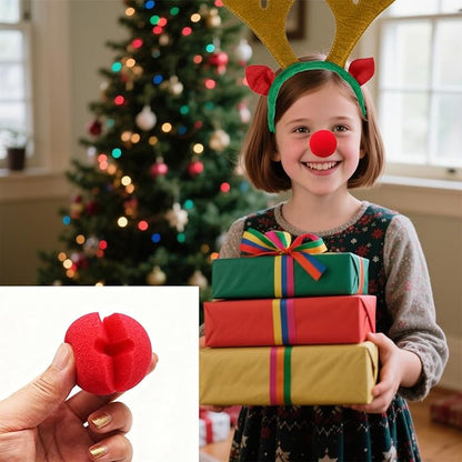 YUMUWBL 12 PCS Christmas Reindeer Antlers Headbands with 12 PCS Red Noses, Xmas Headbands Bulk Deer Headband with Ears, Xmas Antlers Hair Hoops for Christmas Party Holiday Decorations